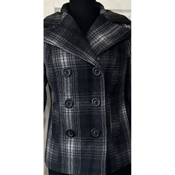 Old Navy Double-Breasted Plaid Peacoat Jacket Polyester Blend Women's Size Small - Picture 13 of 16